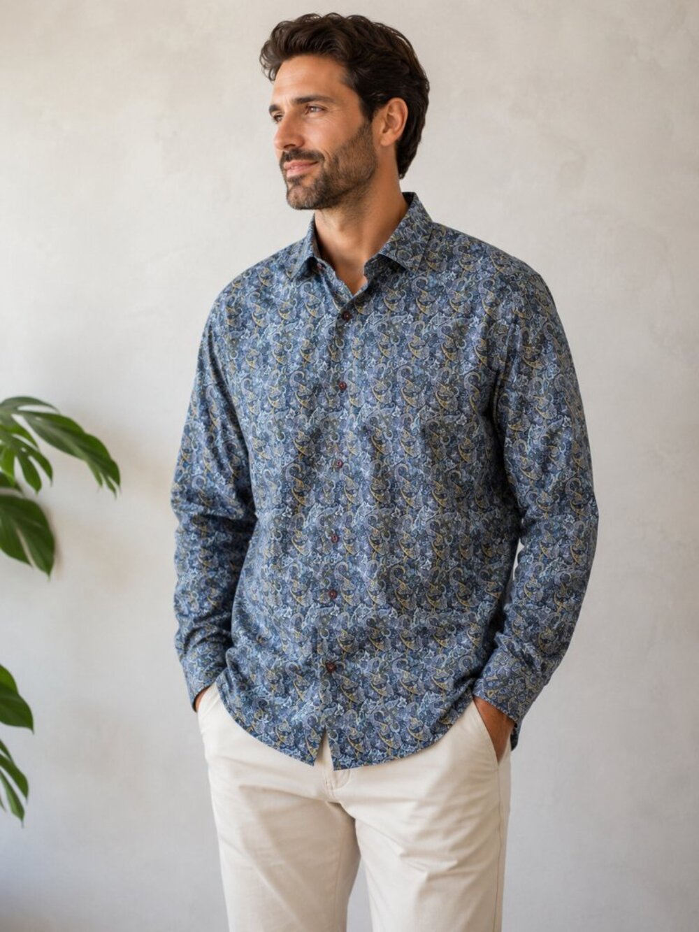 David Smith Australia Paisley Floral Button Front Shirt Classic Fit Cotton Men's